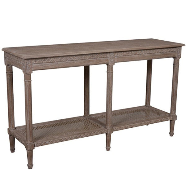 Polo Long Classic Console w/Shelf Oak Wash 140. Coastal Long Console in Oakwash finish, measuring at 140x40x80cmh.