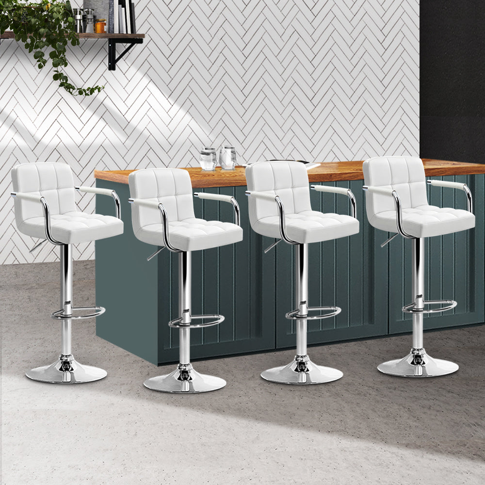 Artiss 4x Bar Stools Leather Gas Lift w/Armrest White