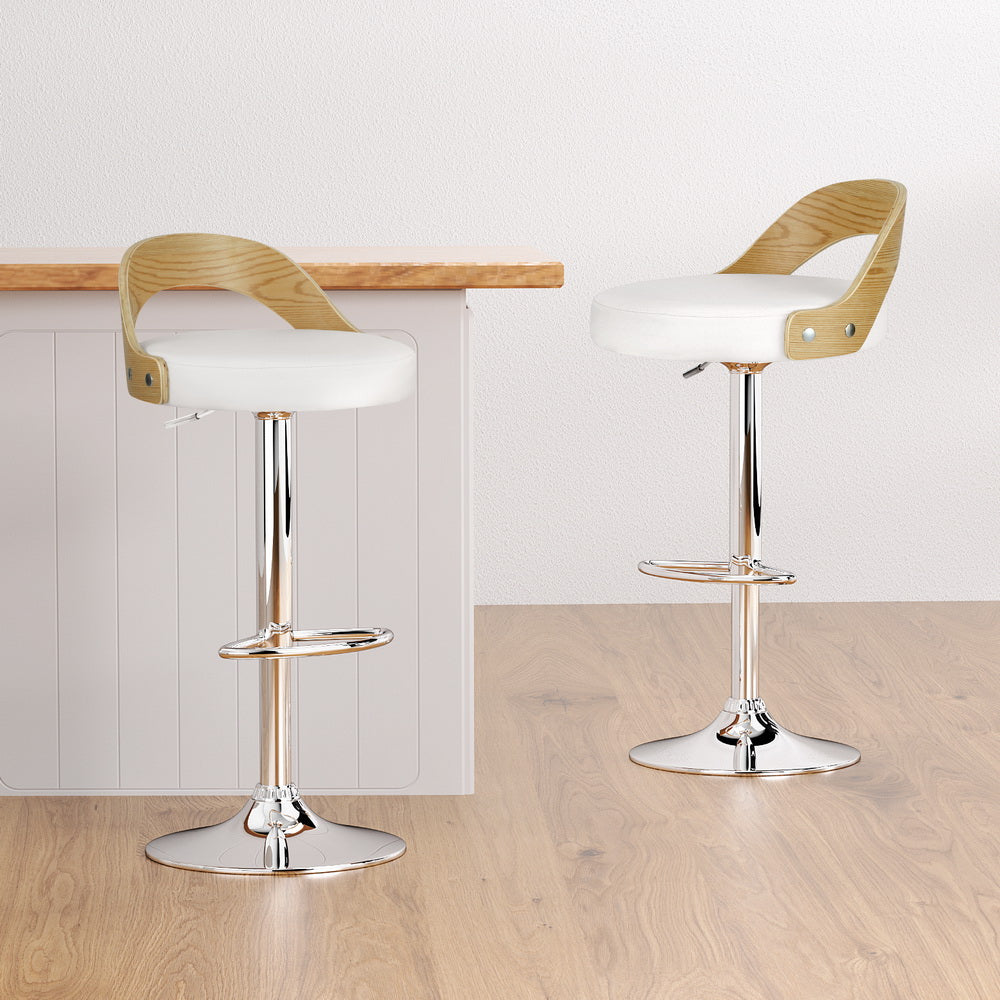 Artiss 4x Bar Stools Adjustable Leather Padded White