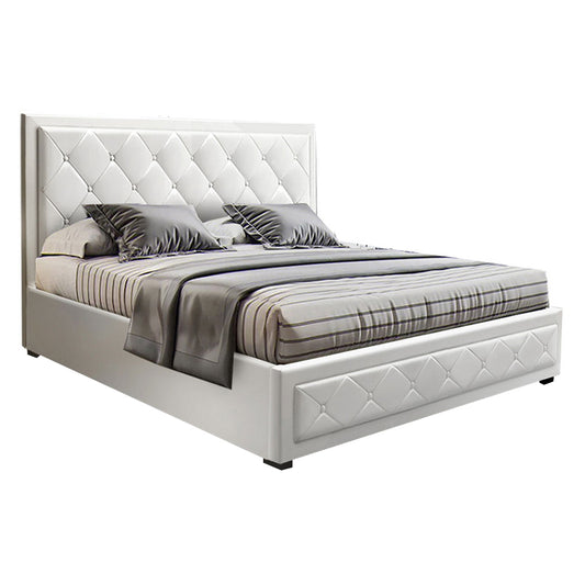 Artiss Bed Frame Double Size Gas Lift White TIYO