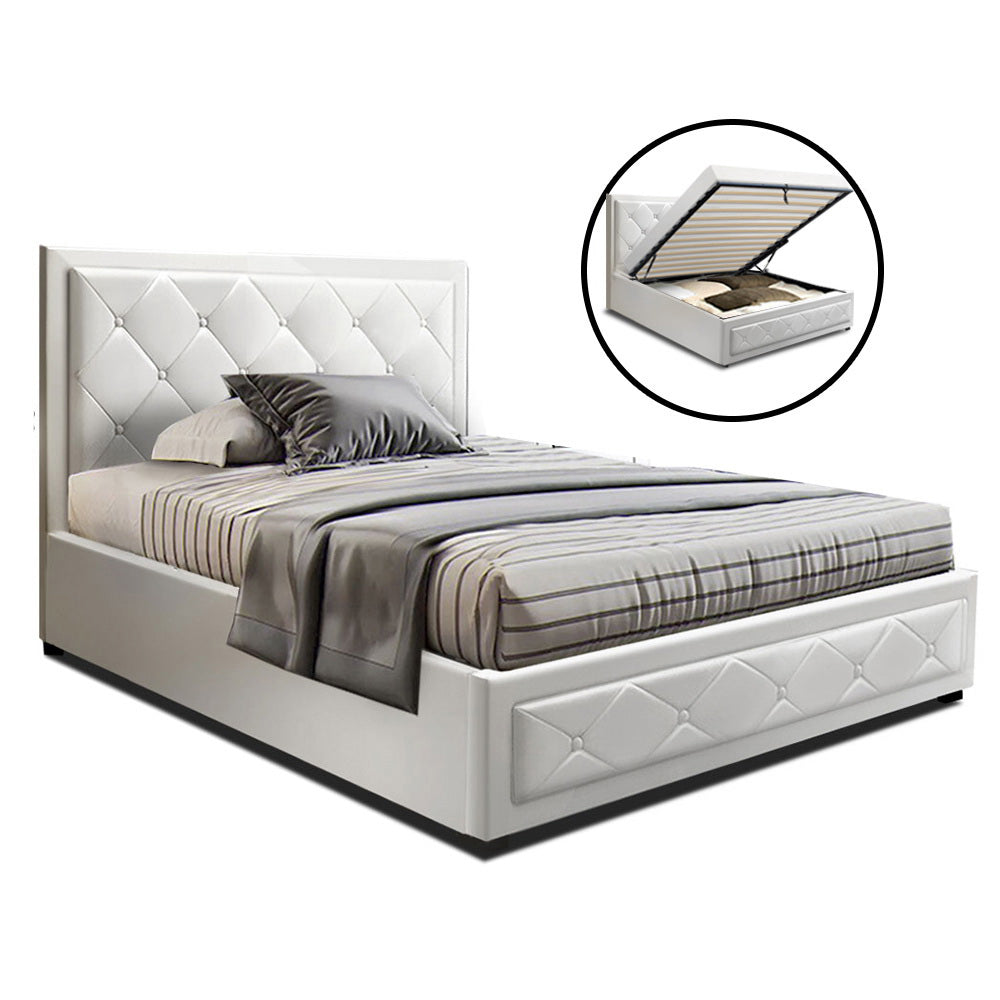 Artiss Bed Frame King Single Size Gas Lift White TIYO