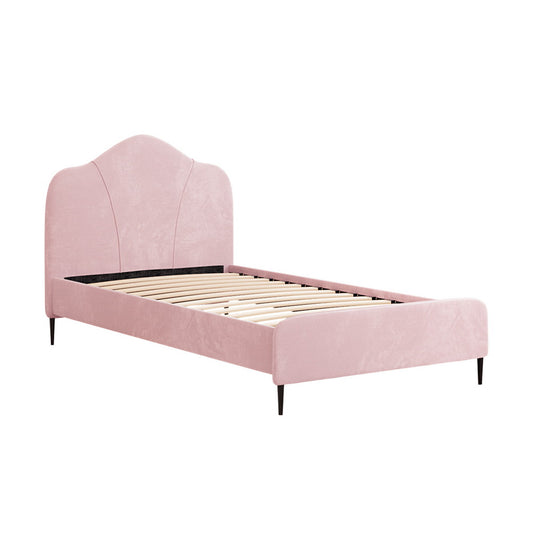 Artiss Bed Frame King Single Size Velvet Pink OLAN