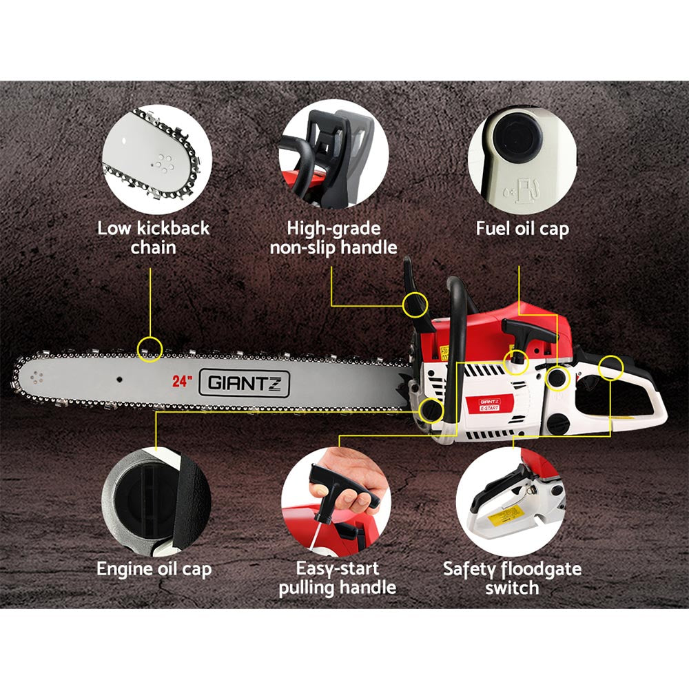 Giantz Chainsaw Petrol 62CC 24" Bar Commercial E-Start Pruning Chain Saw,Giantz Chainsaw Petrol 62CC 24" Bar Commercial E-Start Pruning Chain Saw 5.2HP