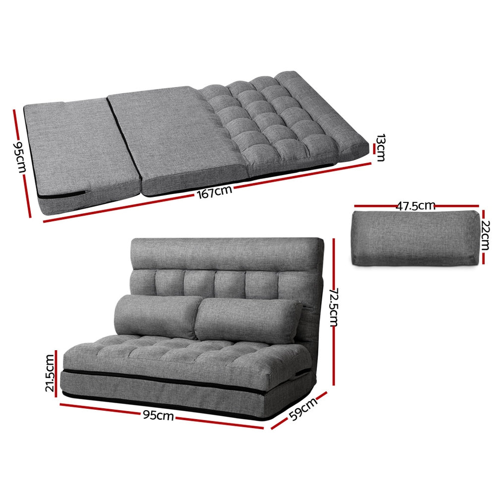 Artiss Lounge Sofa Bed 2-seater Grey Fabric