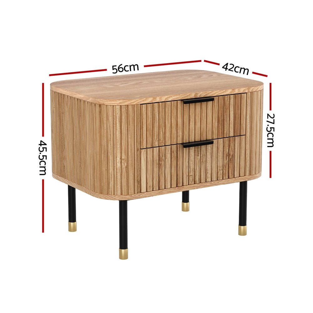 Artiss Bedside Table 2 Drawers Paulownia Wood Pine