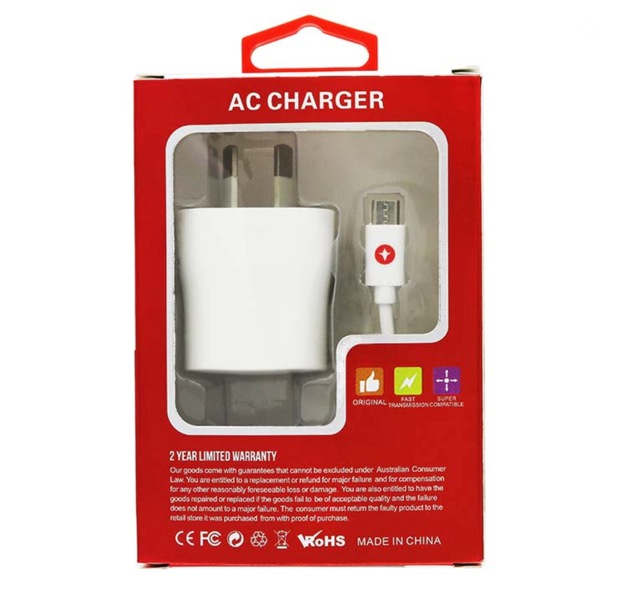 Techano AC Charger with Micro USB Cable 2.1 AMP