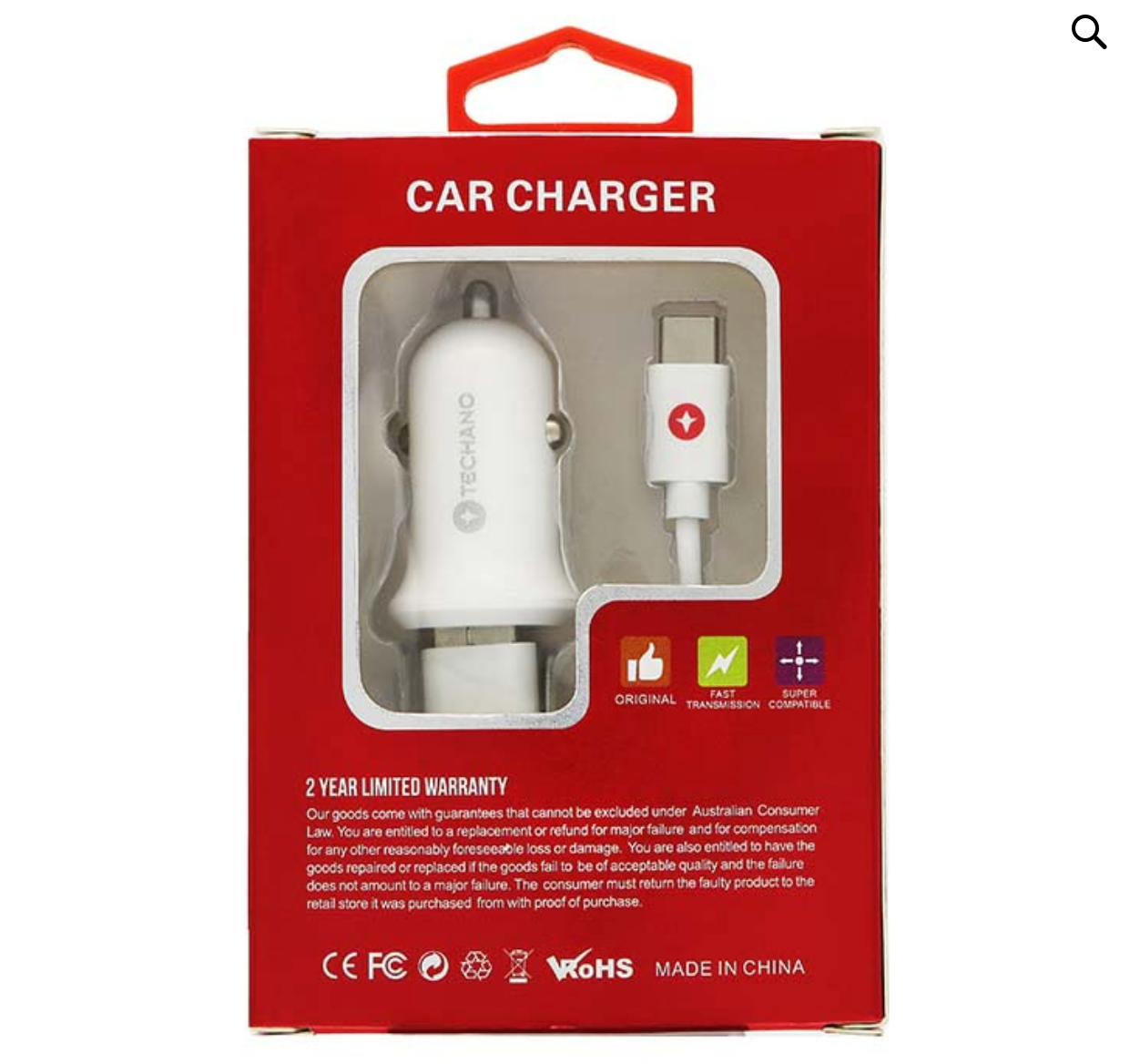 Techano Dual Car Charger with Type C Cable