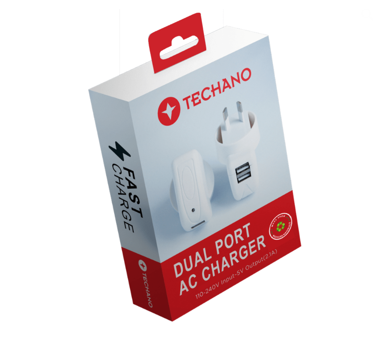 Techano Dual Port USB AC Charger 2.1 AMP