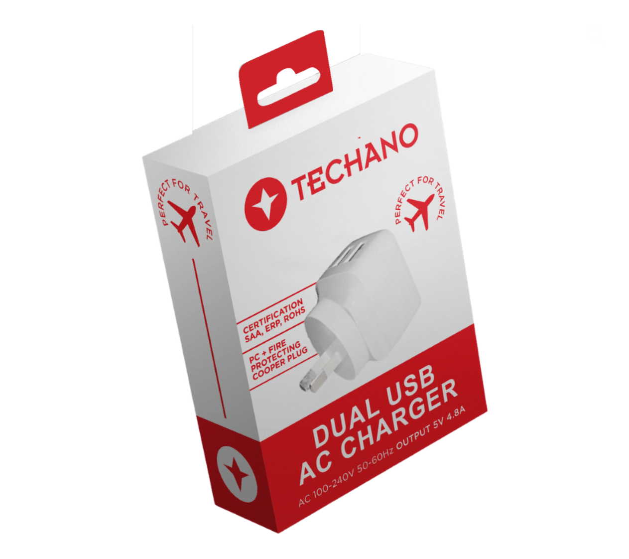 Techano Dual Port Quick Charge USB AC Charge 4.8 AMP