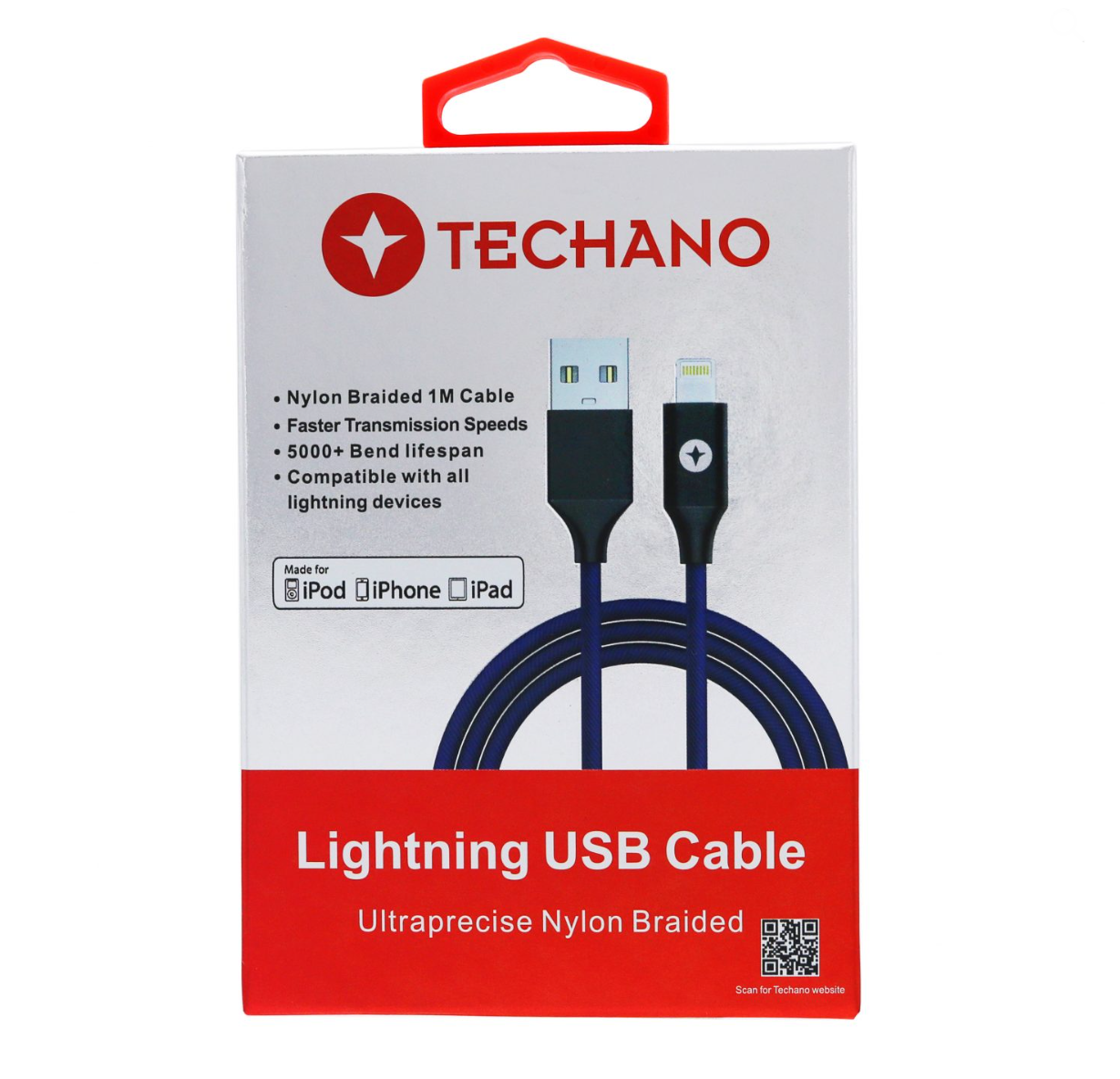 Techano - iPhone Nylon Braided MFI Lightning Cable - Fancy Blue