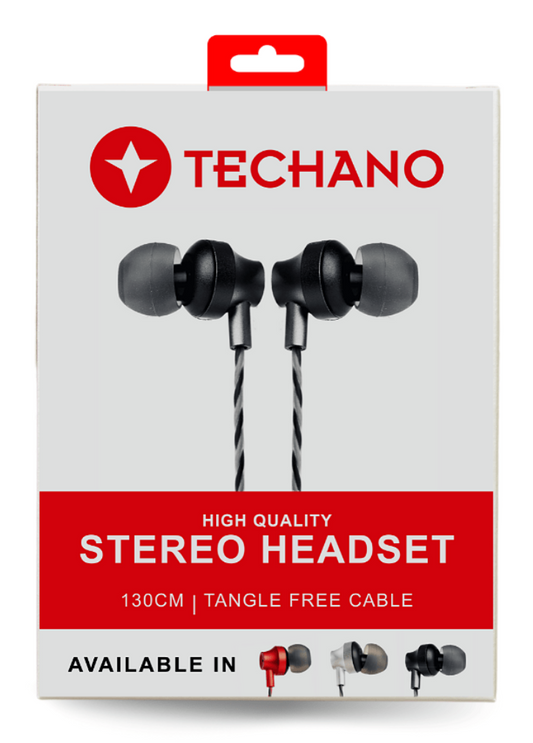 Techano Premium Stereo Earphones V2 - Black or Red