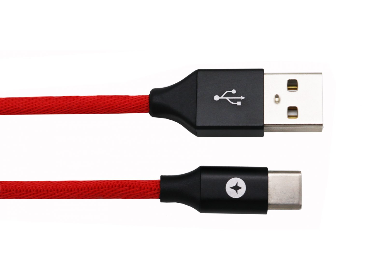 Techano Ultraprecise Nylon Braided USB-C Data | Sync Cable -Hot Red