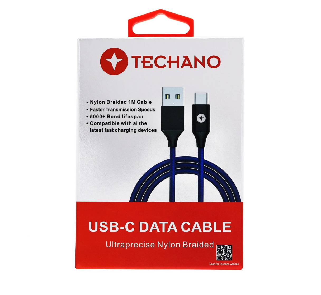 Techano Ultraprecise Nylon Braided USB-C Data | Sync Cable - Fancy Blue