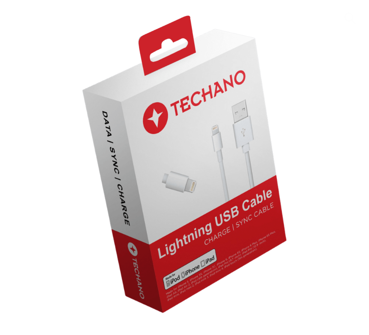 Techano IPhone MFI Lightning Sync/Charge Cable - White