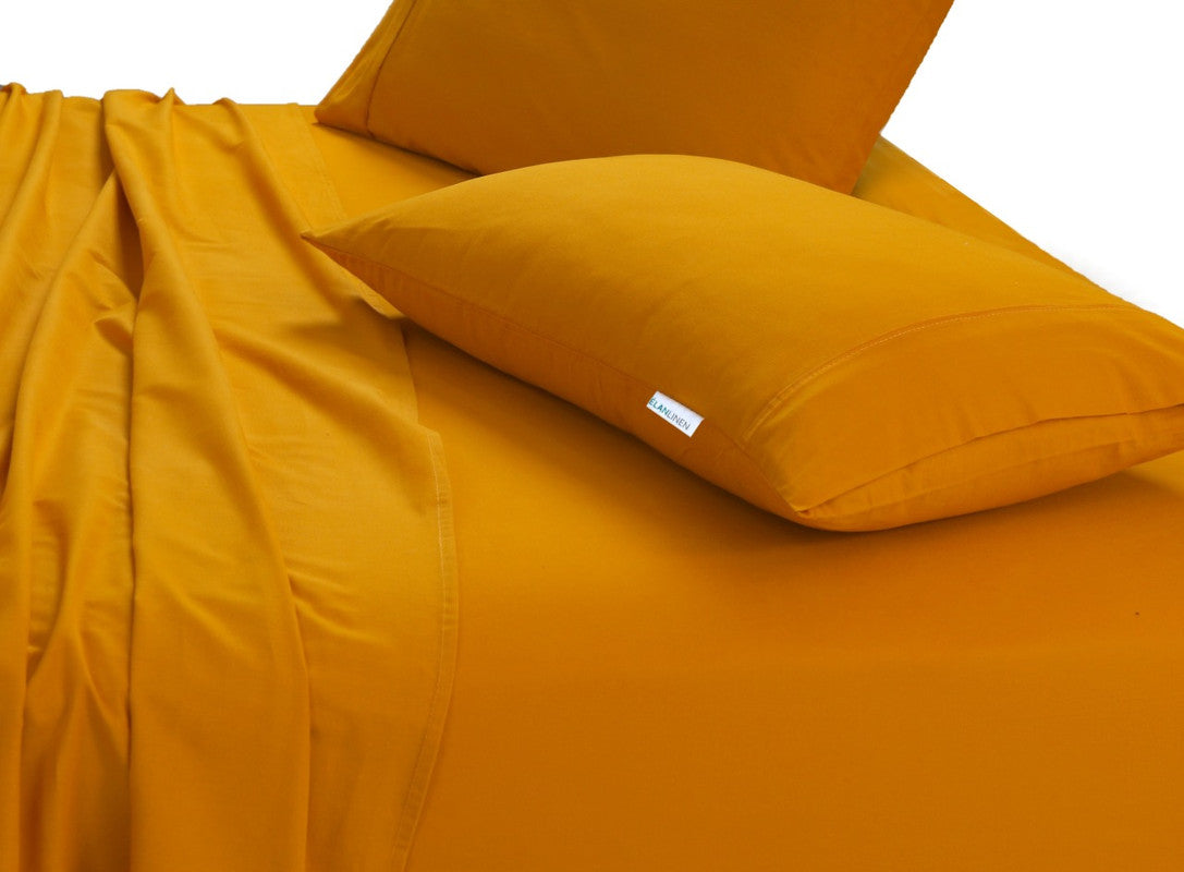 Elan Linen 100% Egyptian Cotton Vintage Washed 500TC Mustard King Single Bed Sheets Set