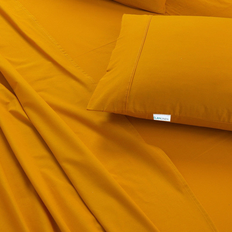 Elan Linen 100% Egyptian Cotton Vintage Washed 500TC Mustard 50 cm Deep Mega King Bed Sheets Set