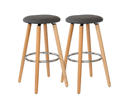 2 Cotton/Steel Modern Padded Barstools (Grey/Wood)