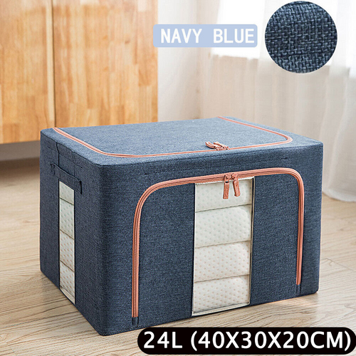 Foldable Storage Box Crushed Steel Frame Clothes Quilt Toys Organizer 24L