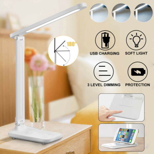 Touch LED Desk Lamp Bedside Study Reading Table Light Dimmable USB Rechargeable