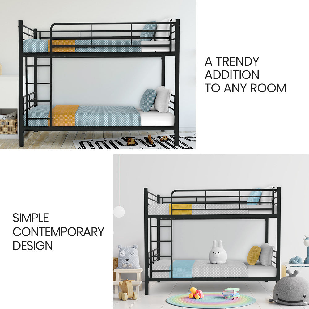 Kingston Slumber 2in1 Single Metal Bunk Bed Frame, with Modular Design, Dark Matte Grey