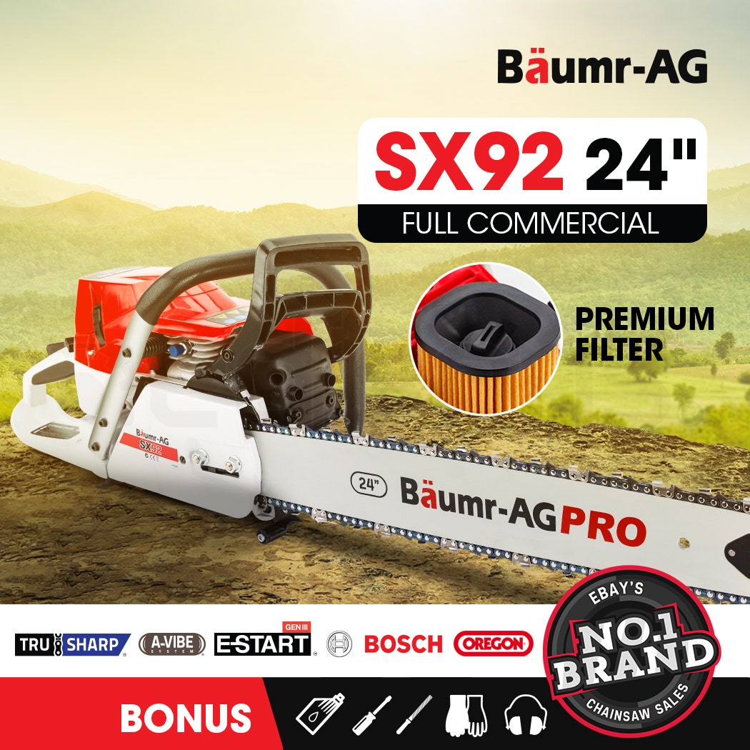 BAUMR-AG Petrol Commercial Chainsaw 24 Bar E-Start Chain Saw Top Handle Pruning