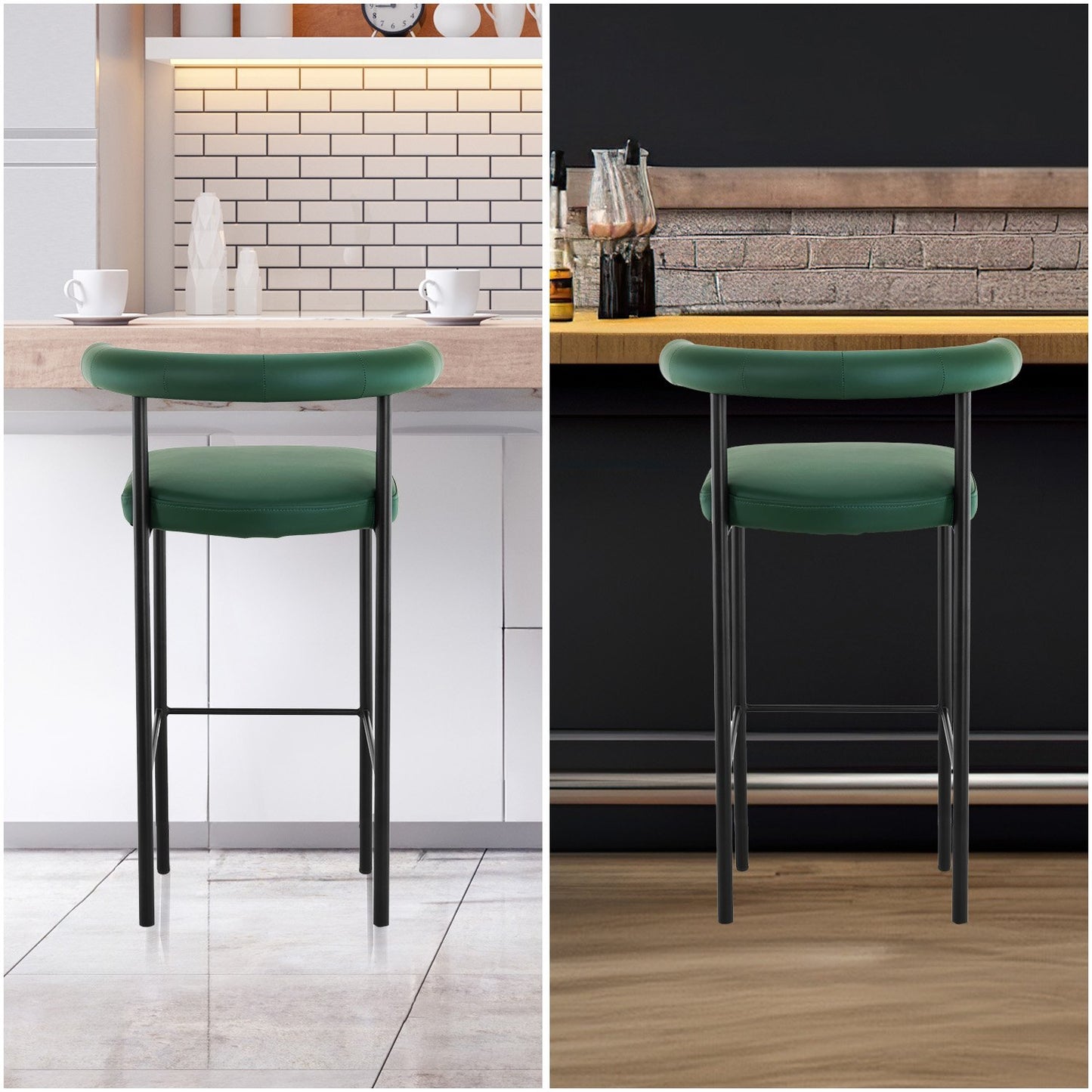 Sarantino Cedric Bar Stool W/ High-density Foam Upholstered In Pu Leather Sturdy Iron Frame Green