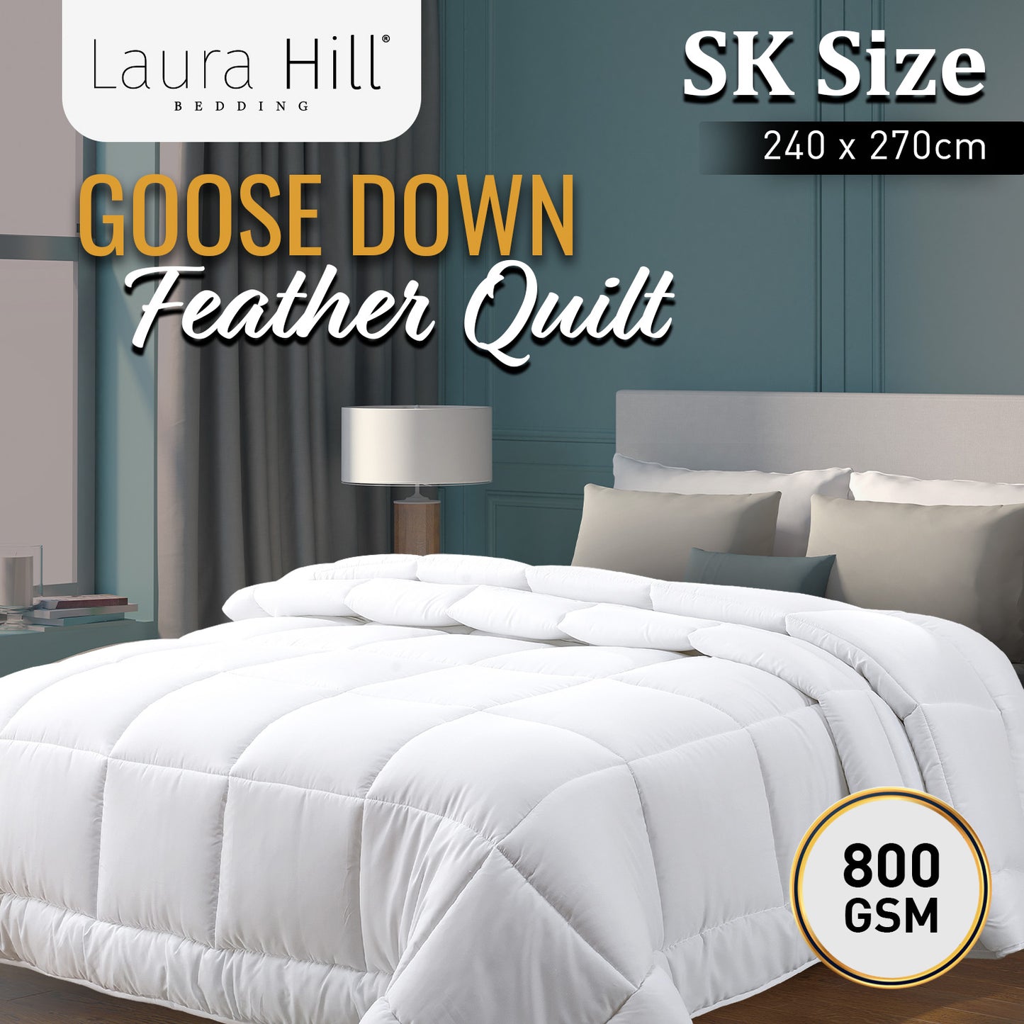 Laura Hill 800GSM Goose Down Feather Comforter Doona - Super King