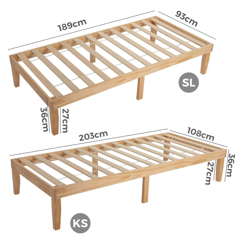 Single Size Warm Wooden Natural Bed Base Frame – Single