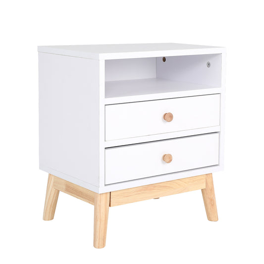 Bedside Table Side Storage Cabinet Nightstand Bedroom 2 Drawer ANYA - WHITE