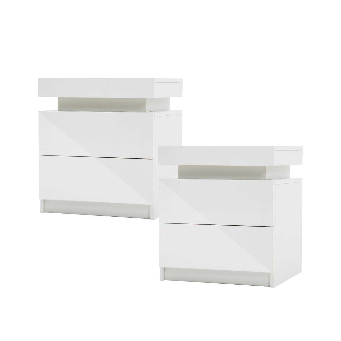 2X Bedside Table 2 Drawers RGB LED Bedroom Cabinet Nightstand Gloss AURORA WHITE