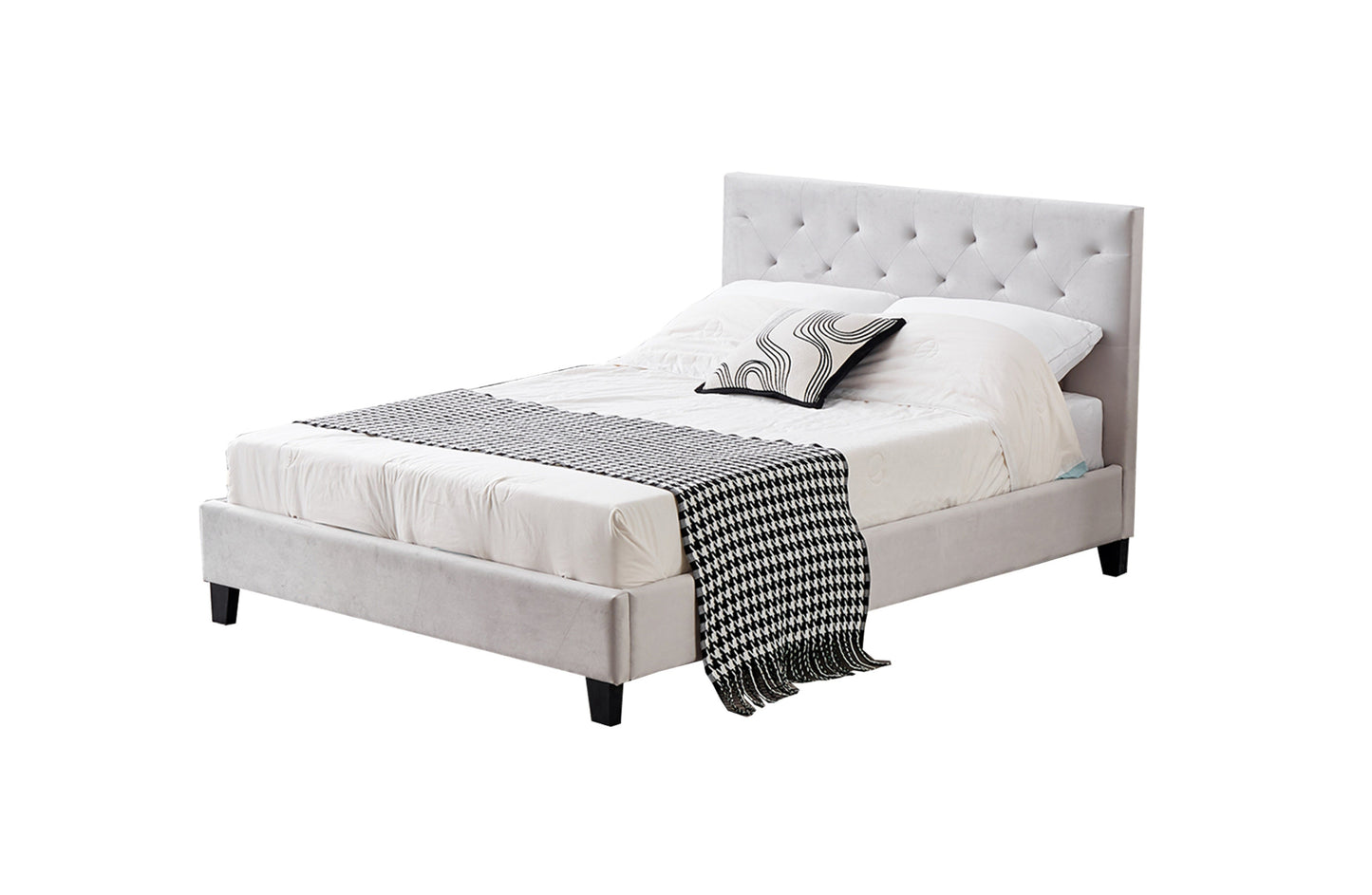 Winston Light Grey Velvet Tufted Bed - Double