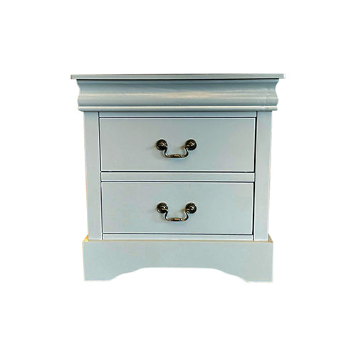 Bedside Table Grey Colour With 2 Drawers Night Stand Solid Wood Metal Handles