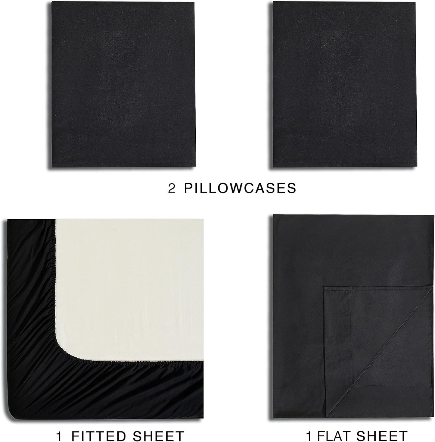 Vintage Washed Microfibre Sheet Set with 2 Pillowcases - Black - Double