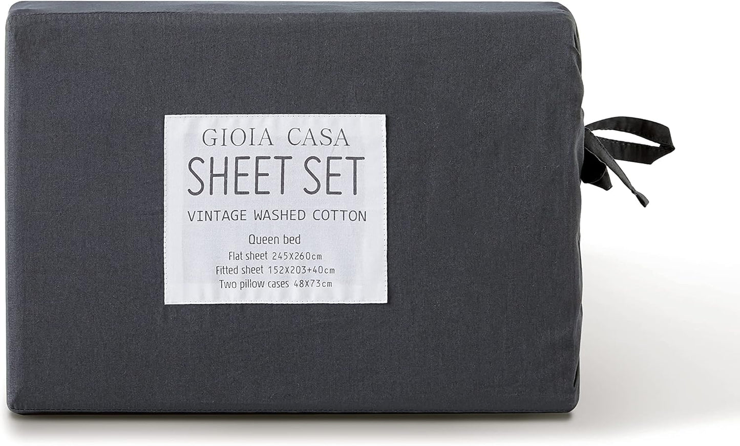 Vintage Washed 100% Cotton Sheet Set with 2 Pillowcases - Charcoal - Queen Size