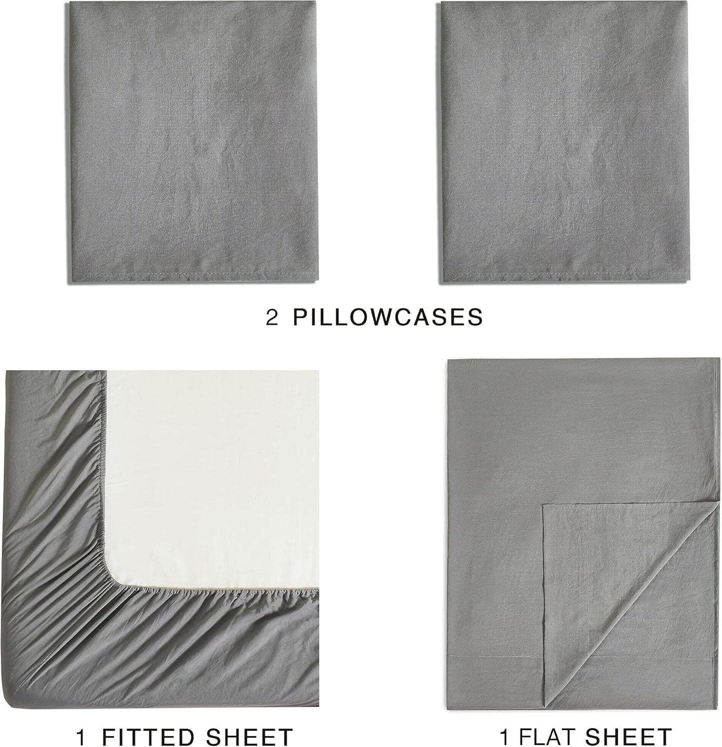 Vintage Washed Microfibre Sheet Set with 2 Pillowcases - Grey - Queen