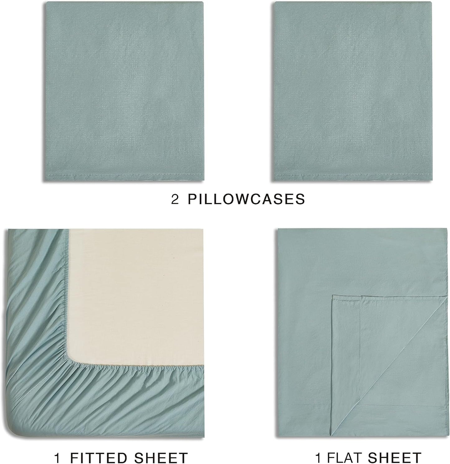 Vintage Washed Microfibre Sheet Set with 2 Pillowcases - Seafoam - Queen