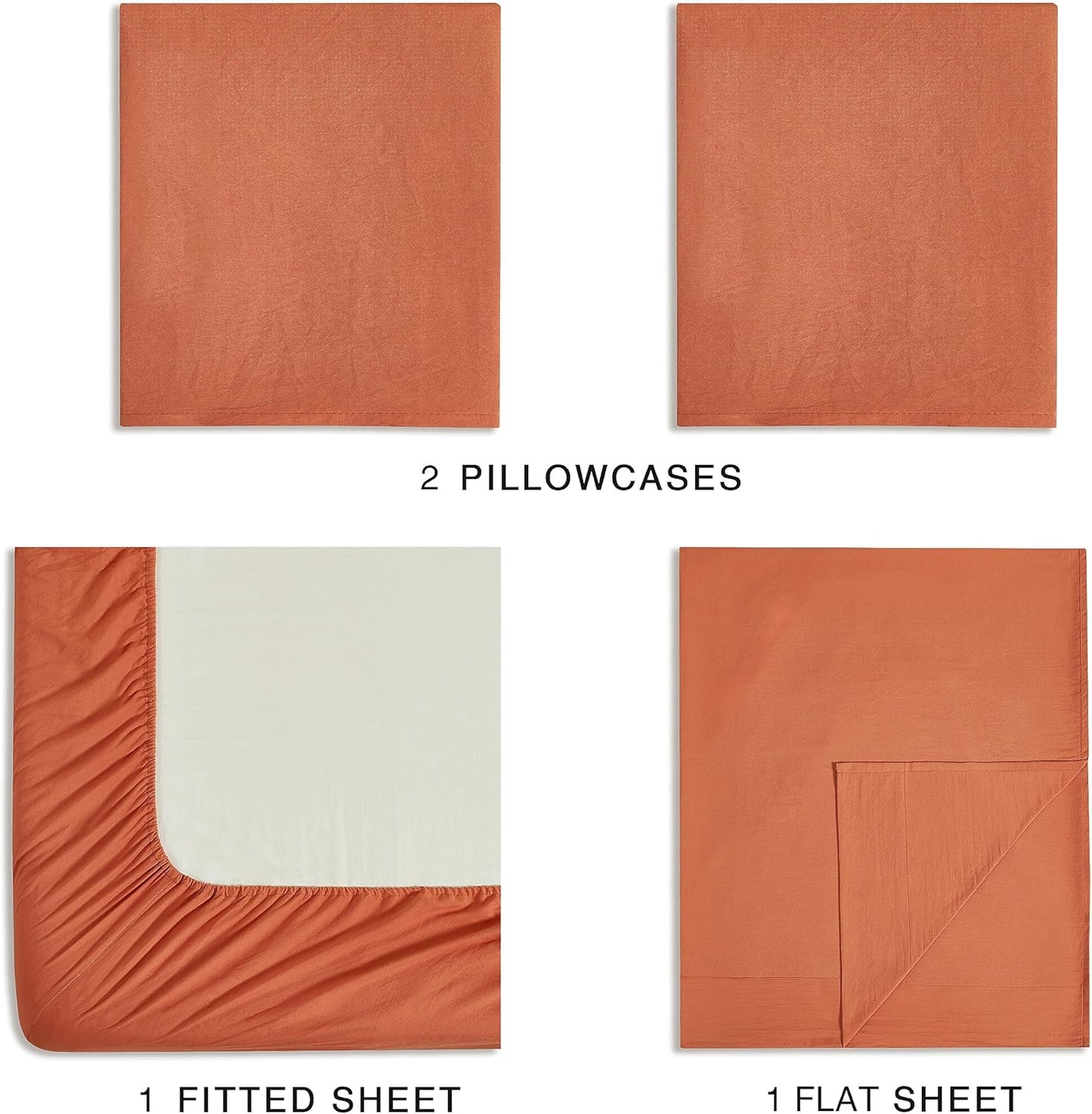 Vintage Washed Microfibre Sheet Set with 2 Pillowcases - Terracotta - Queen