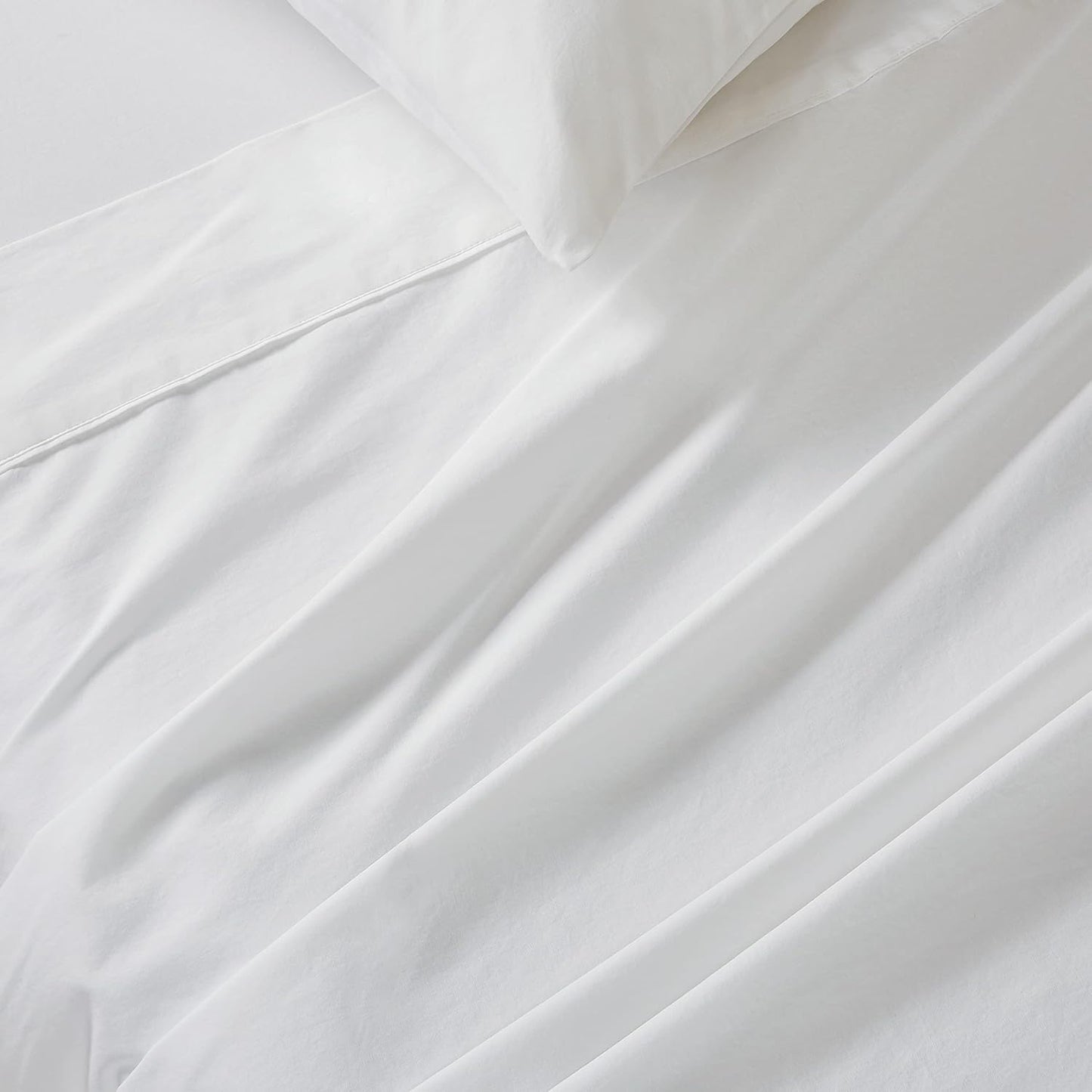 Vintage Washed 100% Cotton Sheet Set with 2 Pillowcases - White - King Size