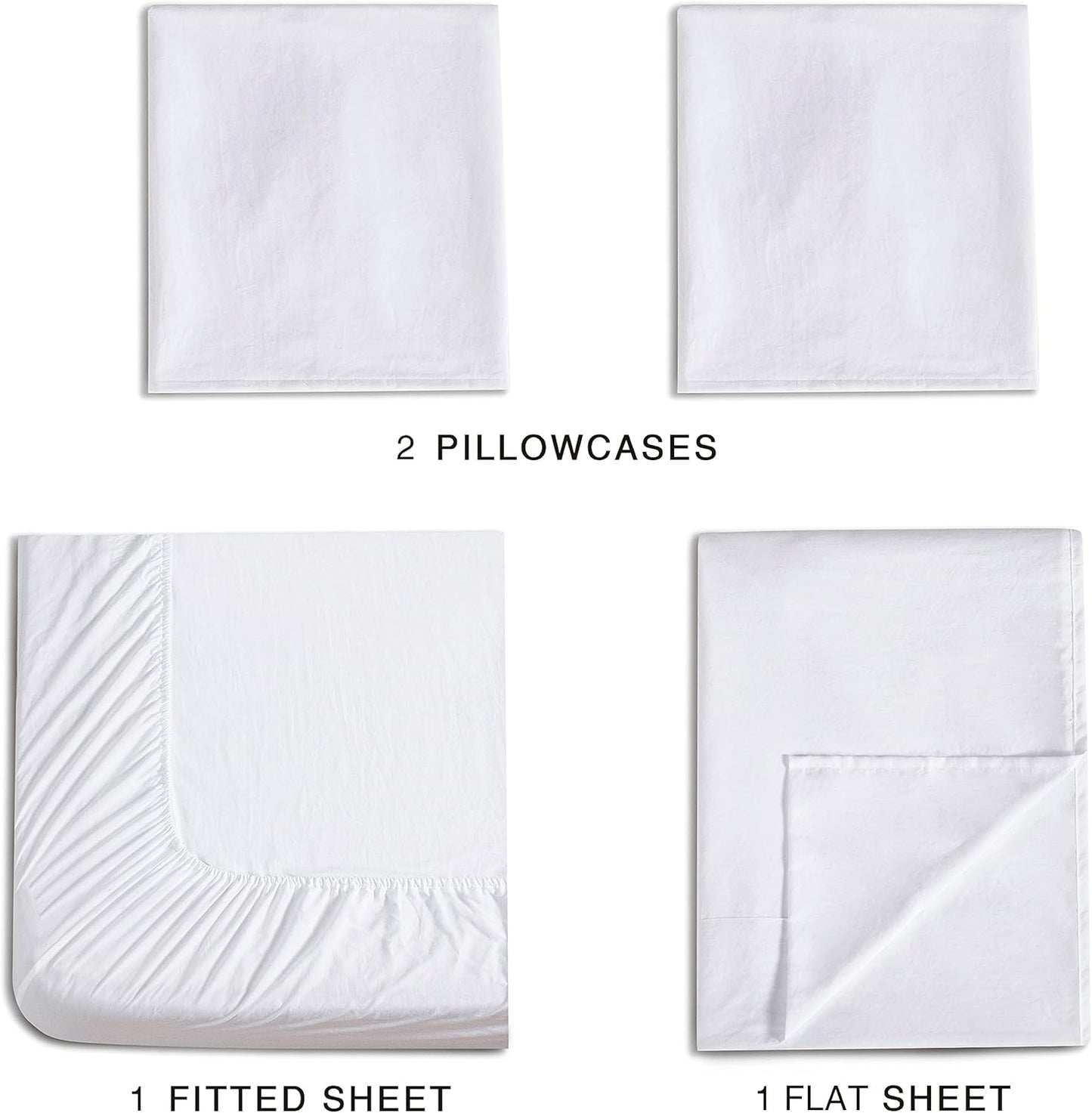 Vintage Washed Microfibre Sheet Set with 2 Pillowcases - White - King