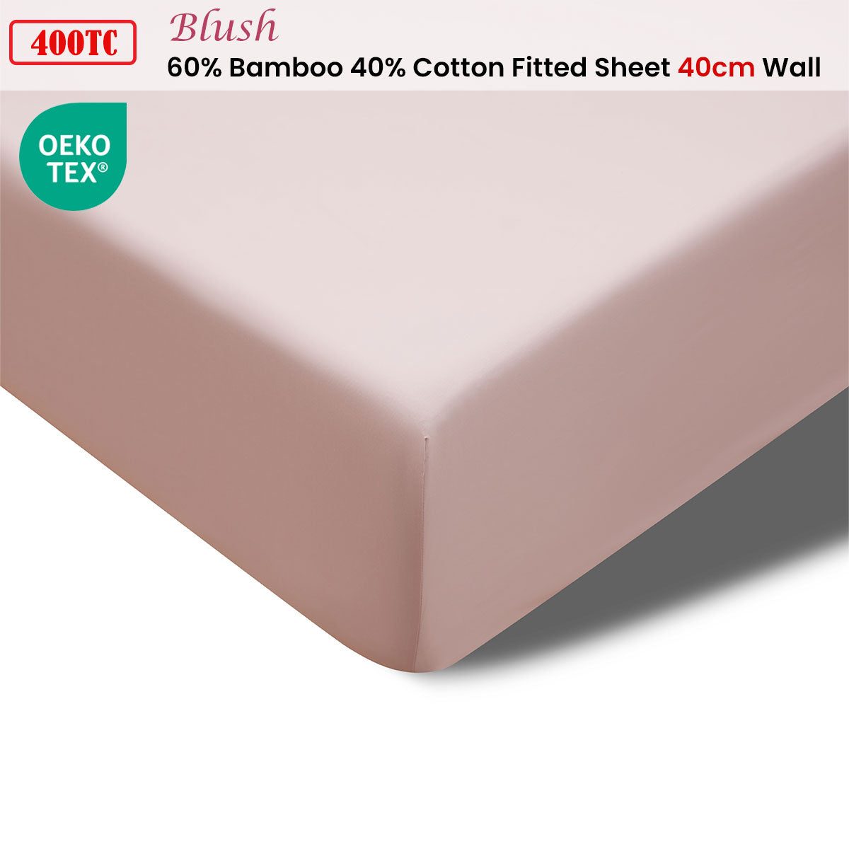 Accessorize 400TC Blush Bamboo Cotton Fitted Sheet 40cm Wall Queen