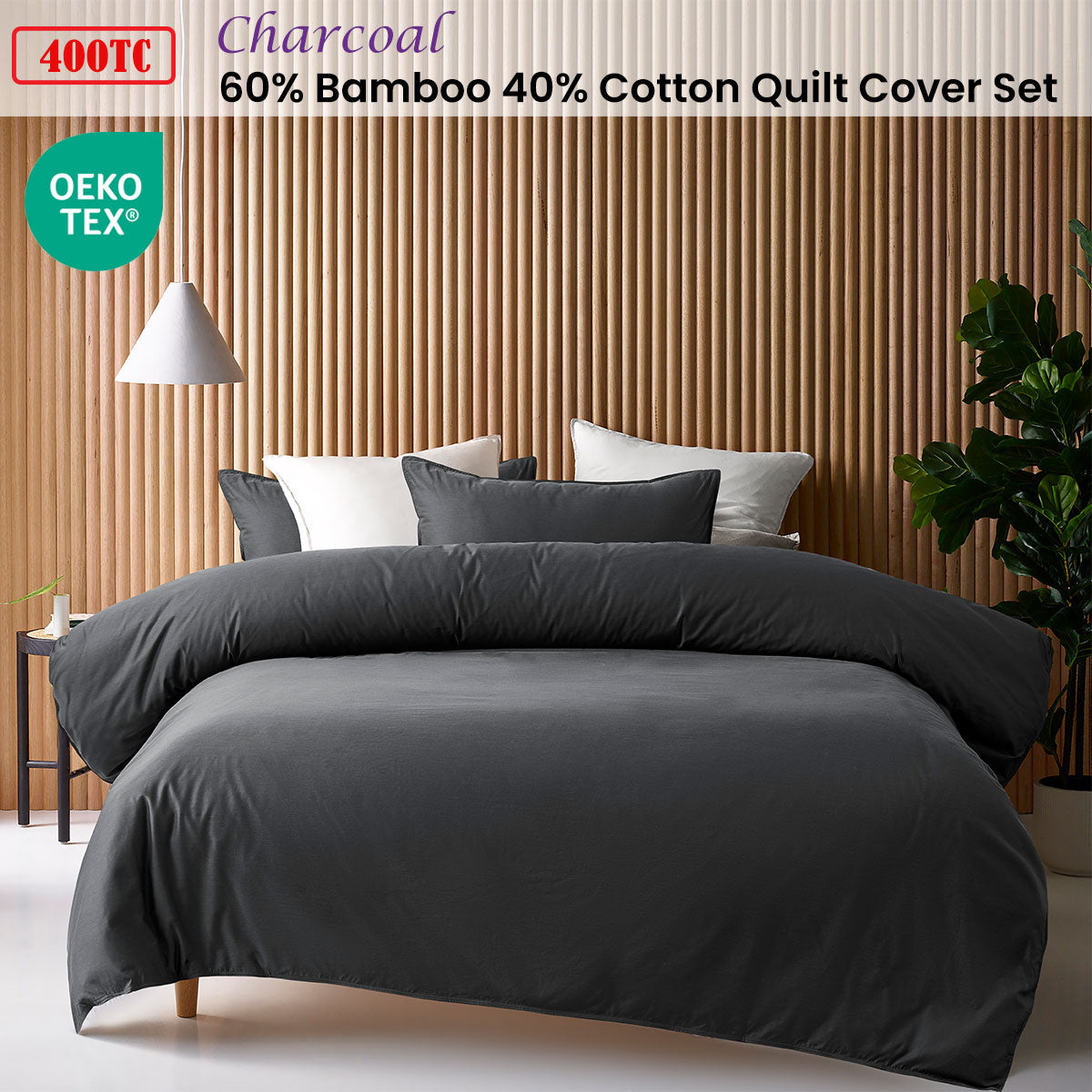 Accessorize Charcoal 400TC Charcoal Bamboo Cotton Double Stitched Quilt Cover Set Single