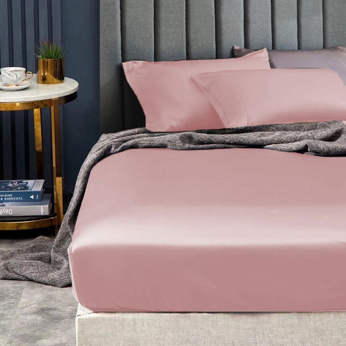 Ramesses 1500TC Elite Egyptian Cotton Sateen Fitted Sheet Combo Set Rose Pink King Single