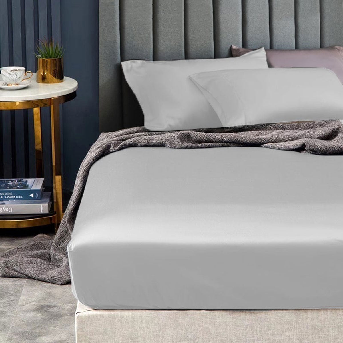 Ramesses 1500TC Elite Egyptian Cotton Sateen Fitted Sheet Combo Set Silver Mega King