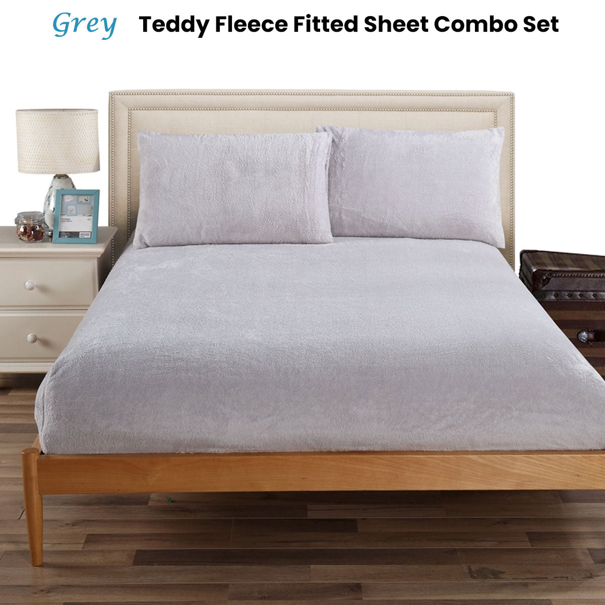 Ramesses Teddy Fleece Fitted Sheet Combo Set Grey Queen