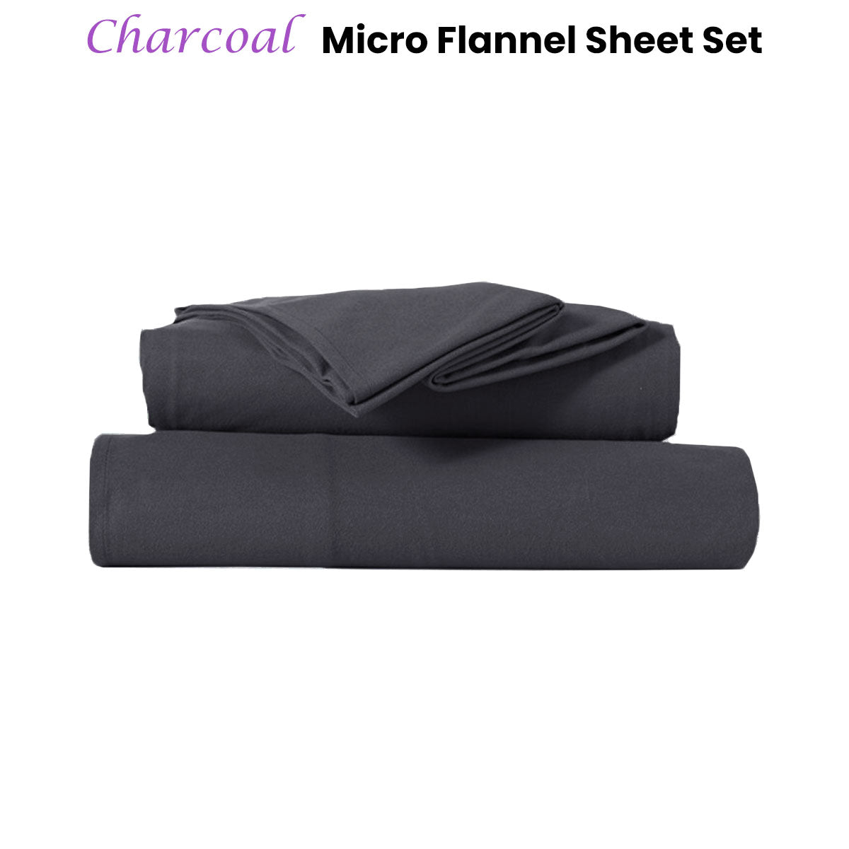 Kingtex Ultra-Soft Micro Flannel Sheet Set 40 cm Wall Charcoal King Single