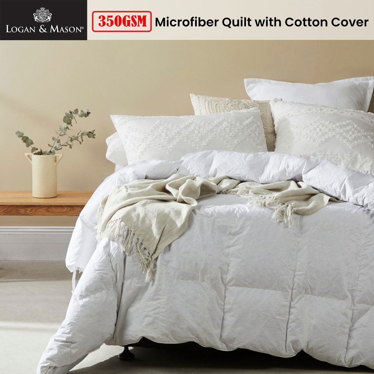 Logan and Mason 350GSM Microfiber Quilt with Cotton Cover Double