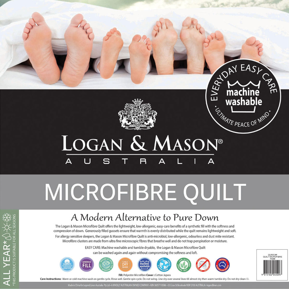 Logan and Mason 350GSM Microfiber Quilt with Cotton Cover King