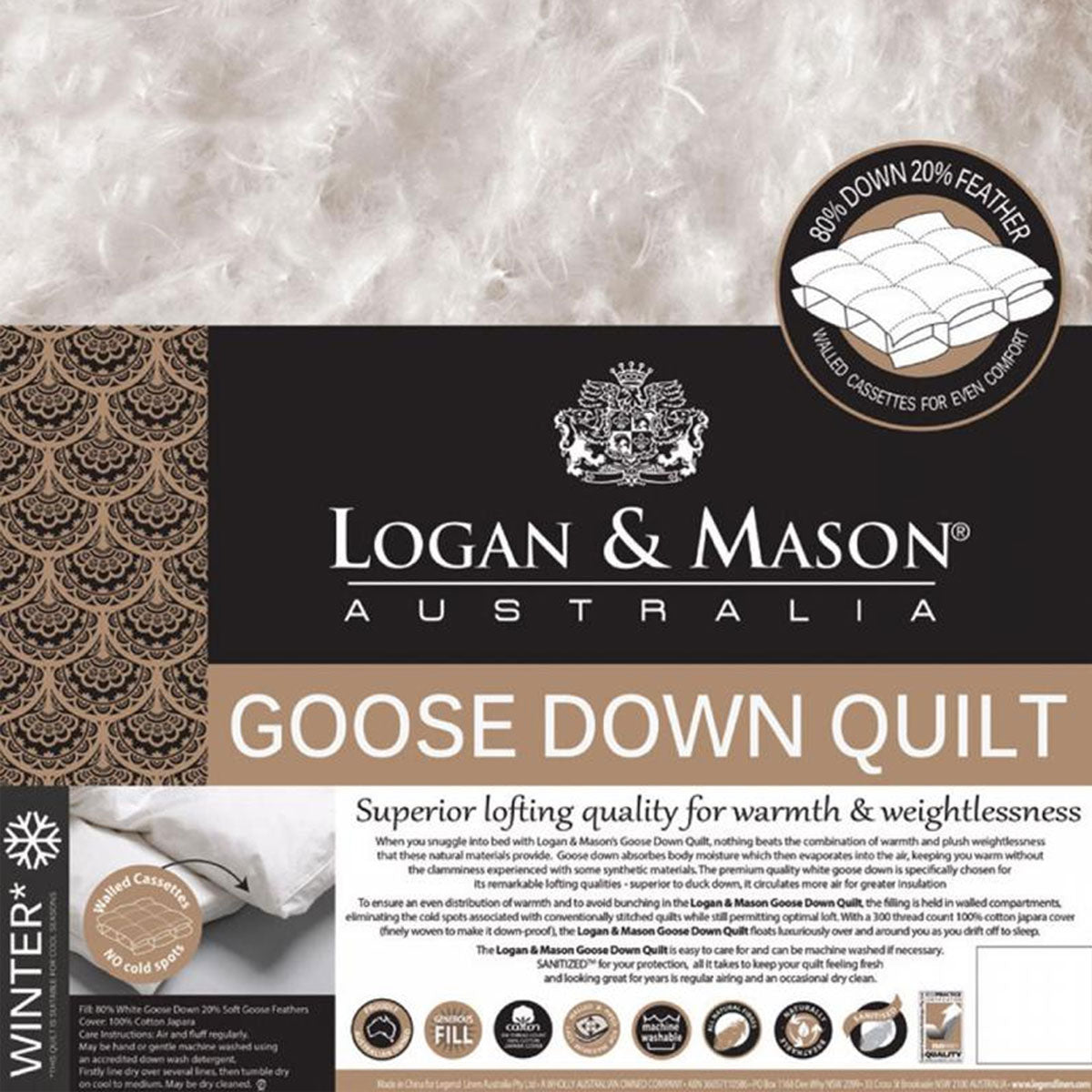 Logan and Mason 80% White Goose Down 20% Feather Premium Quality Quilt King