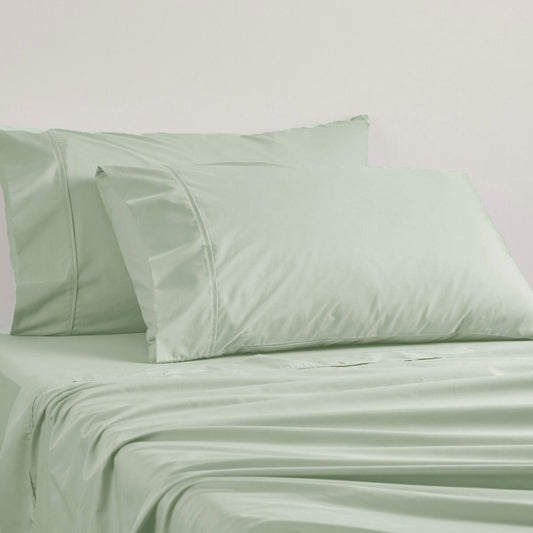 Logan and Mason 250TC 50% Polyester 50% Cotton Percale Sheet Set Sage 50cm Wall Single