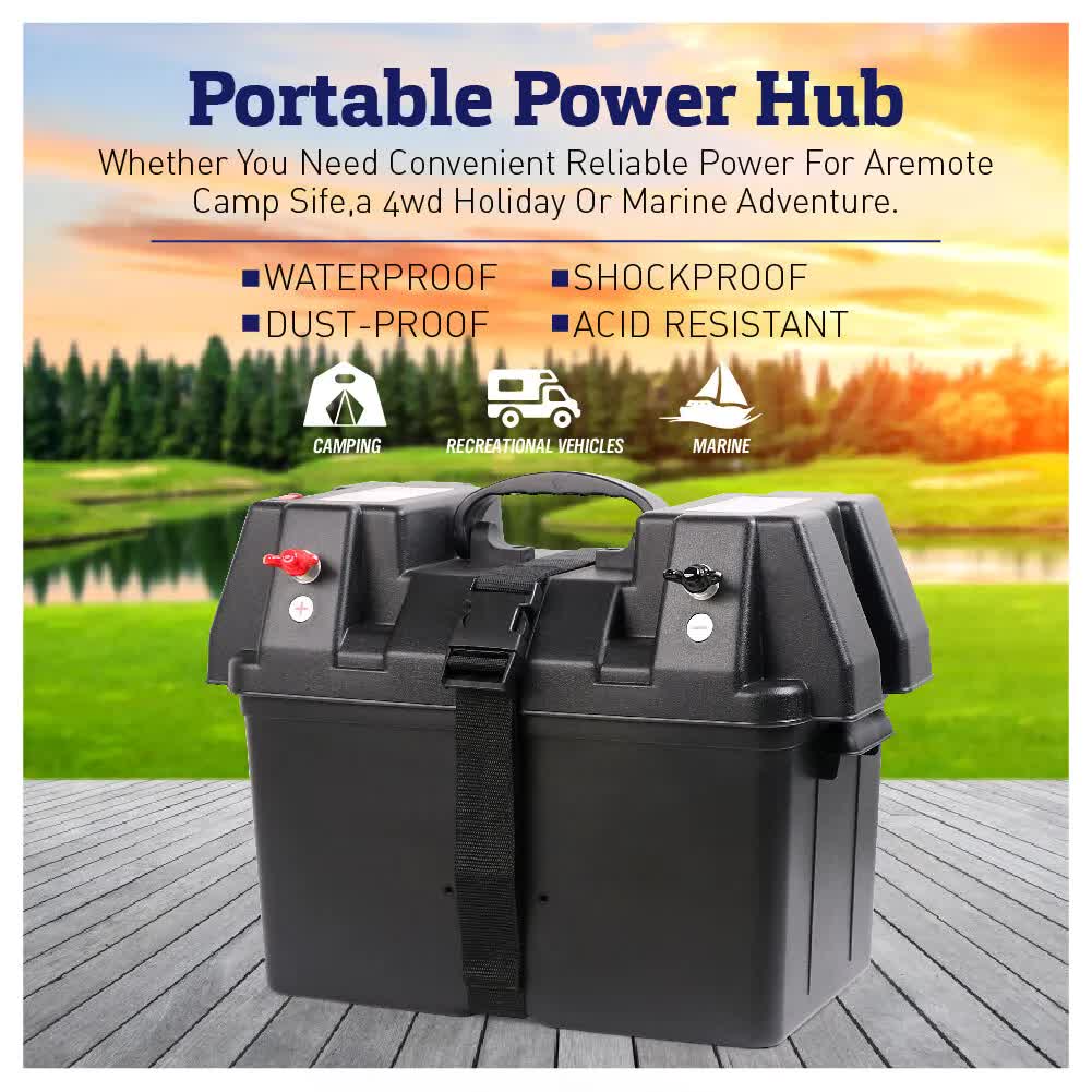 12V 100AH Deep Cycle Battery Box Portable Power Storage Marine Solar USB Camping